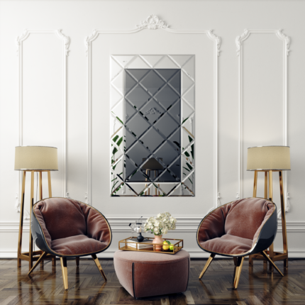oglinda cu fazeta 80 x 120 cm argintiu/gri